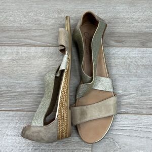 Gaimo Low Espadrille Heel Sandals with Metallic and Suede Details EU Size 42